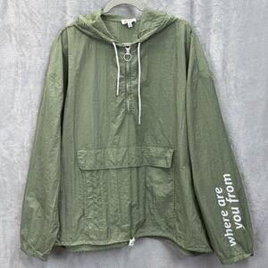 WAYF '98 Jacket Womens 3X Green Hooded Anorak 1/4 Zip Lightweight Quote Sleeve